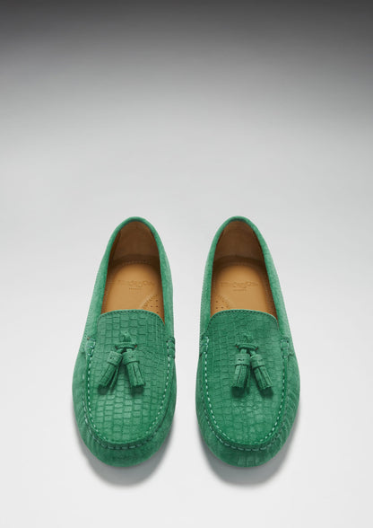 Hugs & Co Womens Tasselled Driving Loafers Emerald Embossed EU 36-42 - QHA UK