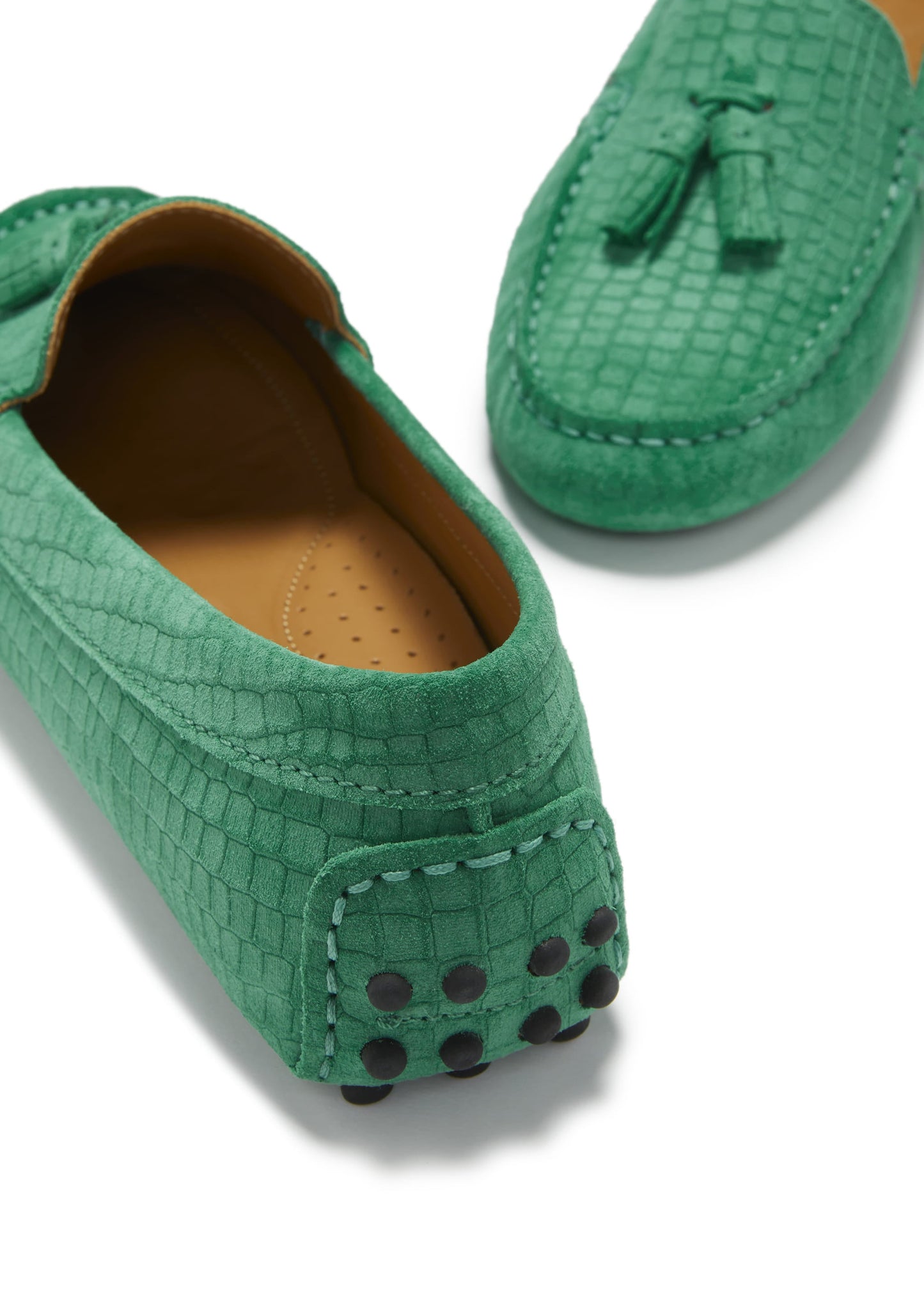 Hugs & Co Womens Tasselled Driving Loafers Emerald Embossed EU 36-42 - QHA UK