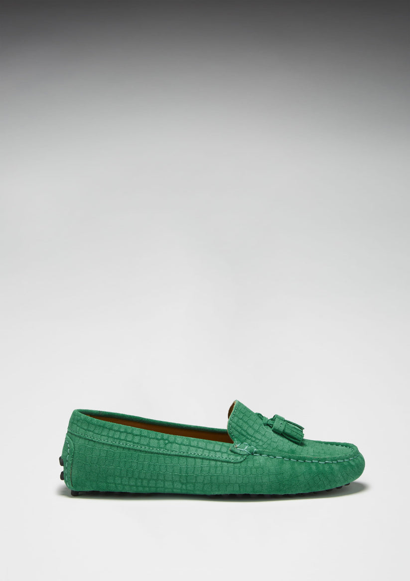 Hugs & Co Womens Tasselled Driving Loafers Emerald Embossed EU 36-42 - QHA UK