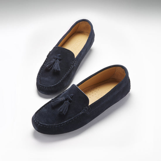 Hugs & Co Womens Tasselled Driving Loafers Navy Blue Suede EU 36-42 - QHA UK