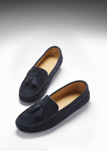 Hugs & Co Womens Tasselled Driving Loafers Navy Blue Suede EU 36-42 - QHA UK