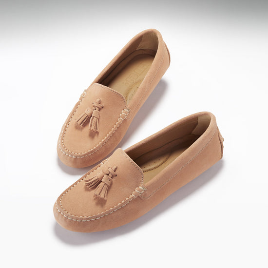 Hugs & Co Womens Tasselled Driving Loafers Peach Suede EU 36-42 - QHA UK