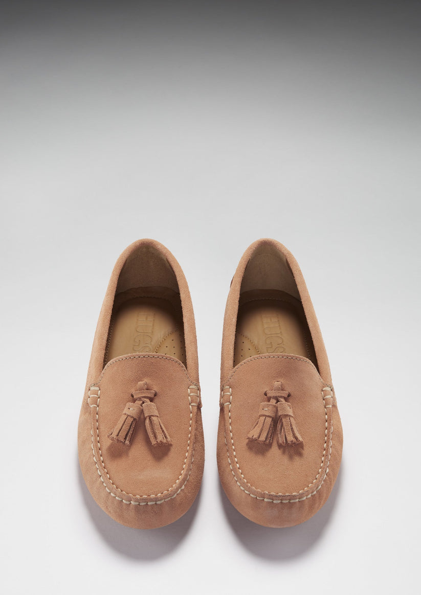 Hugs & Co Womens Tasselled Driving Loafers Peach Suede EU 36-42 - QHA UK