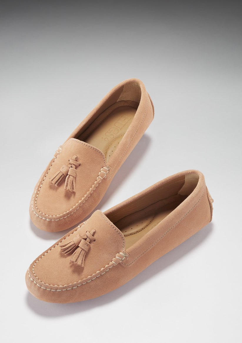 Hugs & Co Womens Tasselled Driving Loafers Peach Suede EU 36-42 - QHA UK