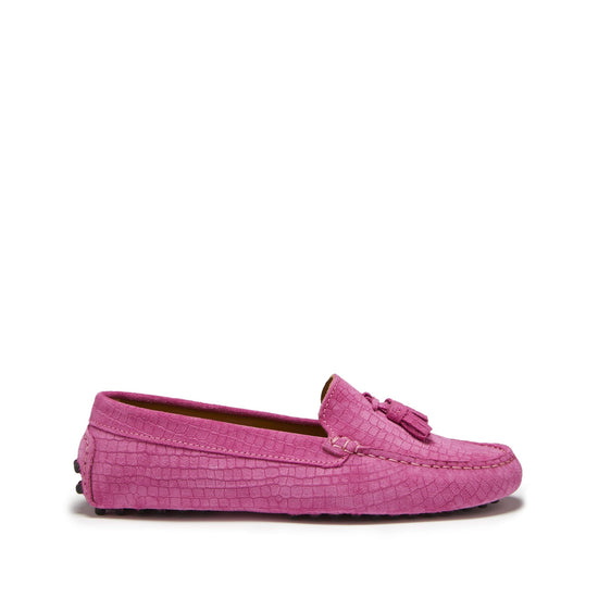 Hugs & Co Womens Tasselled Driving Loafers Pink Embossed EU 36-42 - QHA UK