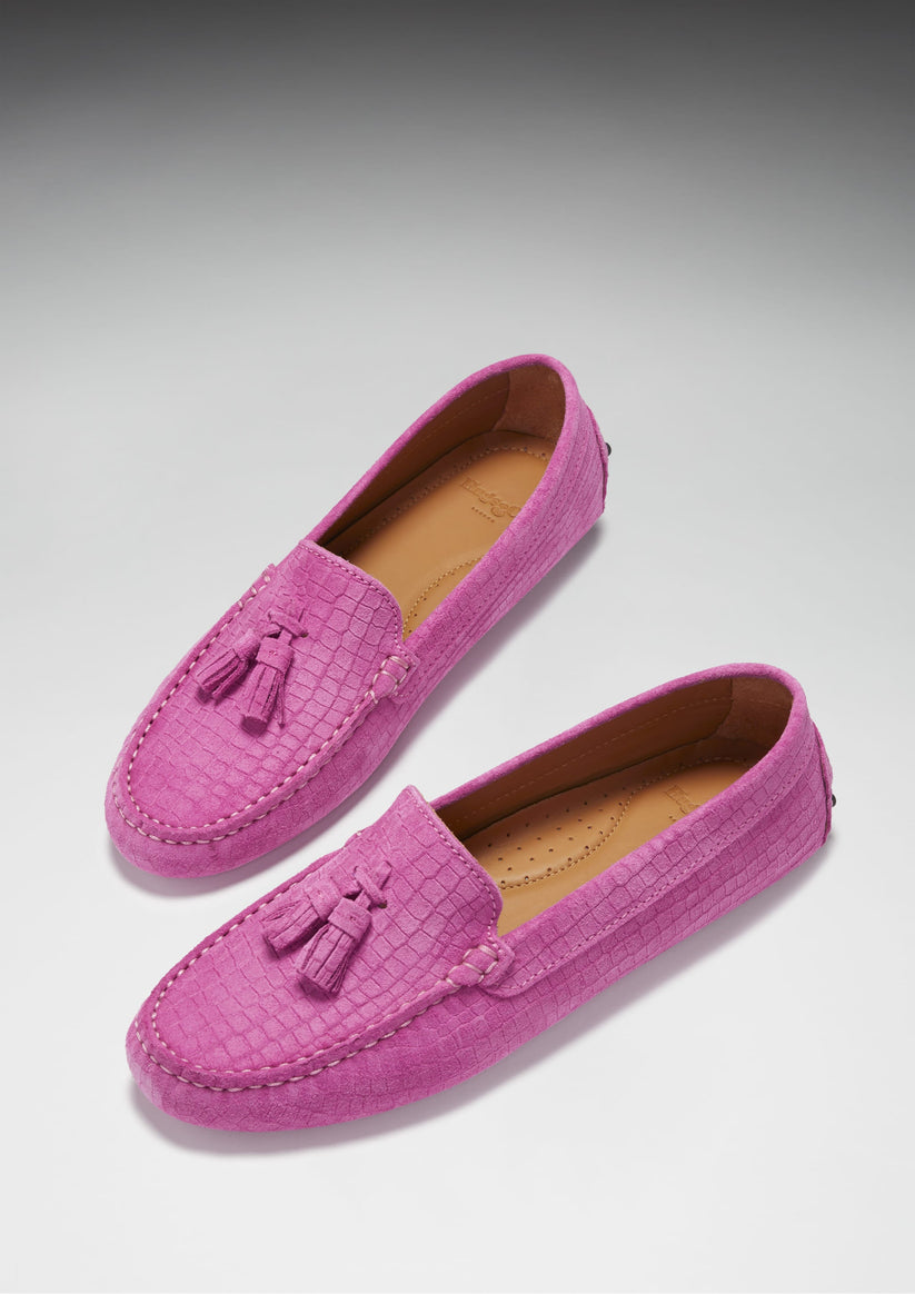Hugs & Co Womens Tasselled Driving Loafers Pink Embossed EU 36-42 - QHA UK