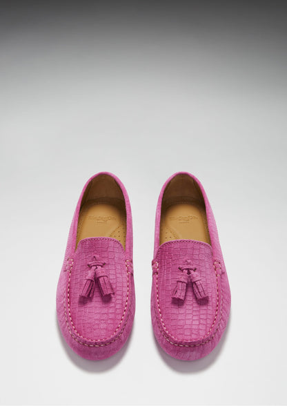 Hugs & Co Womens Tasselled Driving Loafers Pink Embossed EU 36-42 - QHA UK