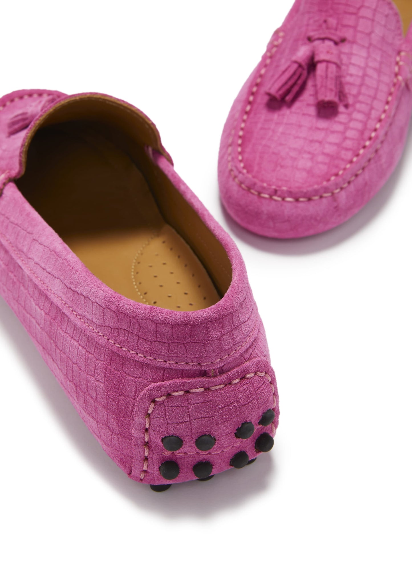 Hugs & Co Womens Tasselled Driving Loafers Pink Embossed EU 36-42 - QHA UK