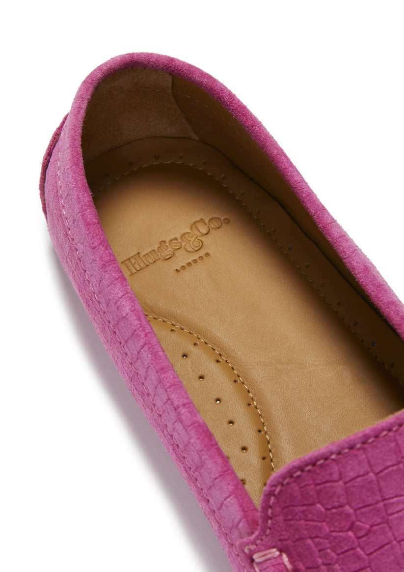 Hugs & Co Womens Tasselled Driving Loafers Pink Embossed EU 36-42 - QHA UK