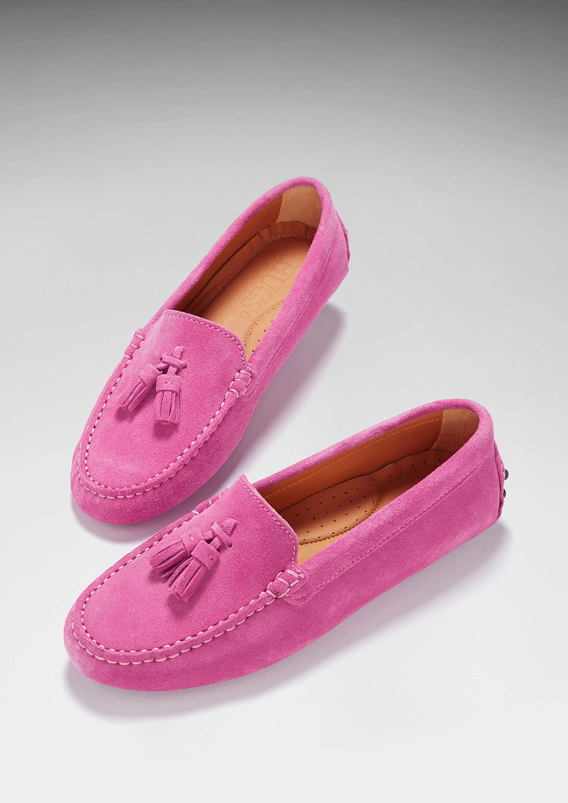 Hugs & Co Womens Tasselled Driving Loafers Pink Suede EU 36-42 - QHA UK