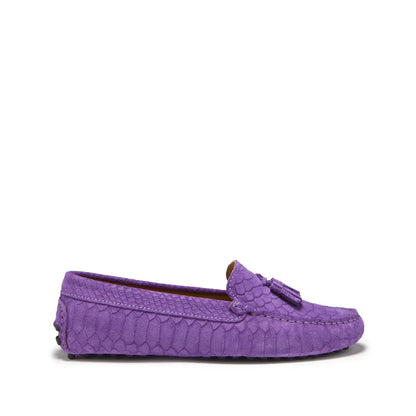 Hugs & Co Womens Tasselled Driving Loafers Purple Embossed EU 36-42 - QHA UK