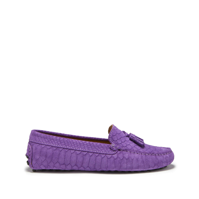 Hugs & Co Womens Tasselled Driving Loafers Purple Embossed EU 36-42 - QHA UK