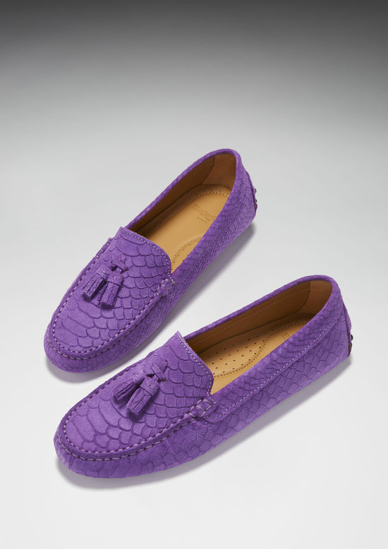 Hugs & Co Womens Tasselled Driving Loafers Purple Embossed EU 36-42 - QHA UK