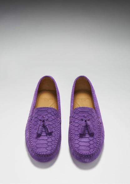 Hugs & Co Womens Tasselled Driving Loafers Purple Embossed EU 36-42 - QHA UK