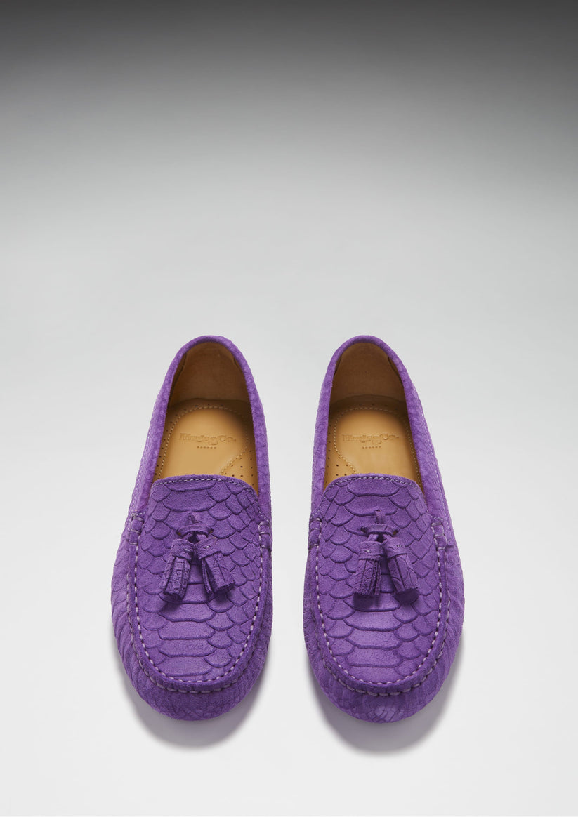 Hugs & Co Womens Tasselled Driving Loafers Purple Embossed EU 36-42 - QHA UK