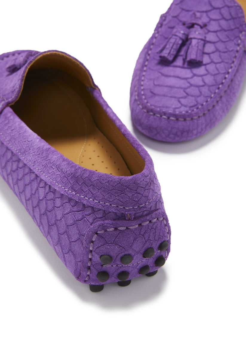 Hugs & Co Womens Tasselled Driving Loafers Purple Embossed EU 36-42 - QHA UK
