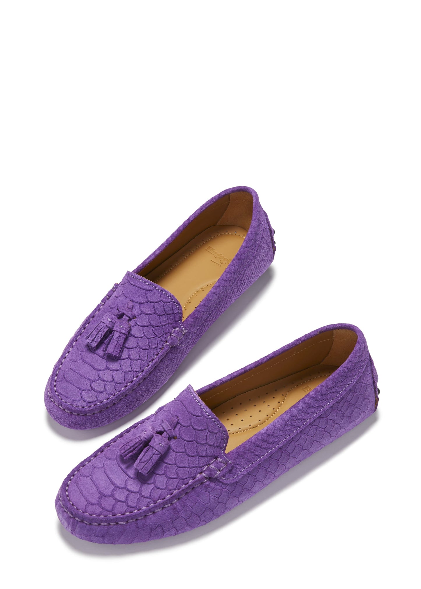 Hugs & Co Womens Tasselled Driving Loafers Purple Embossed EU 36-42 - QHA UK