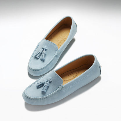 Hugs & Co Womens Tasselled Driving Loafers Sky Blue Suede EU 36-42 - QHA UK