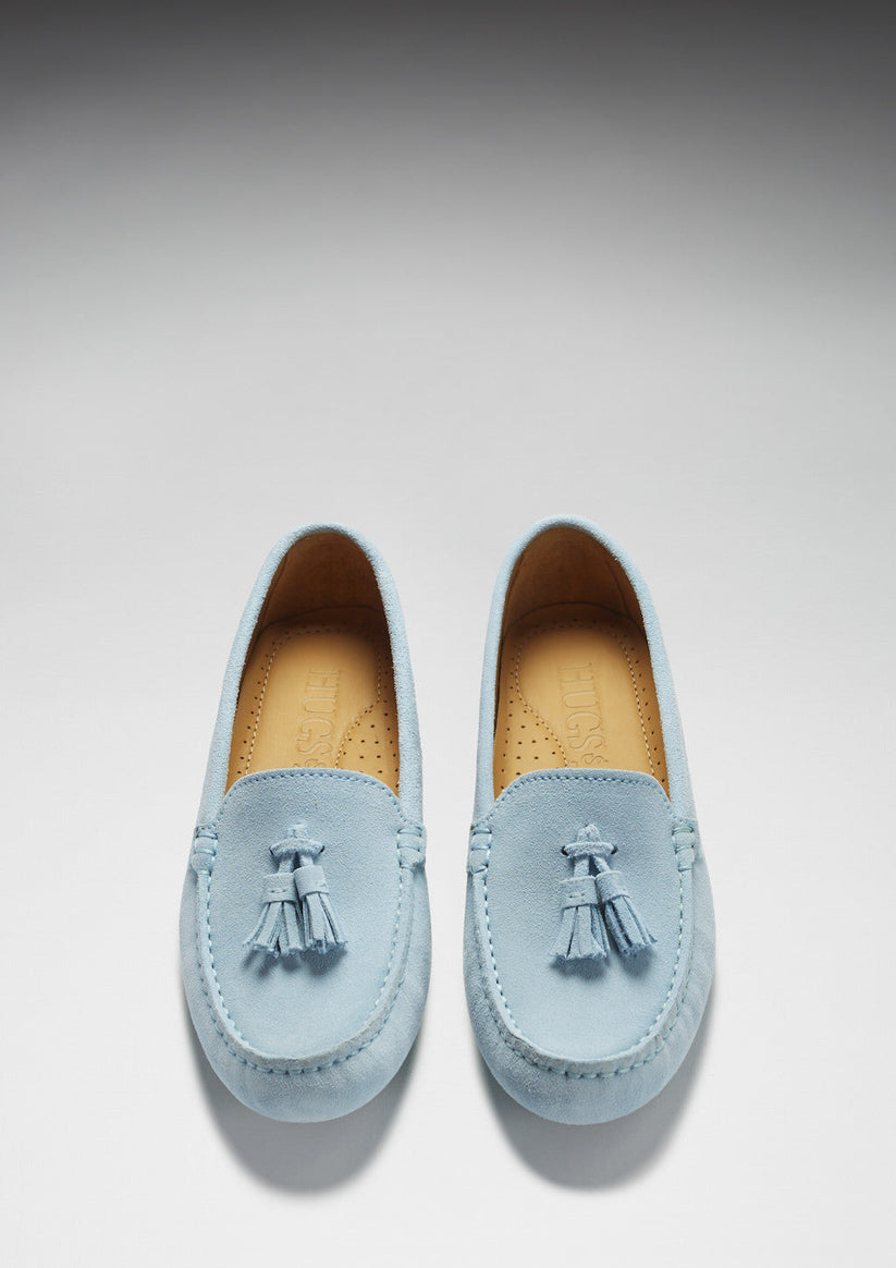 Hugs & Co Womens Tasselled Driving Loafers Sky Blue Suede EU 36-42 - QHA UK