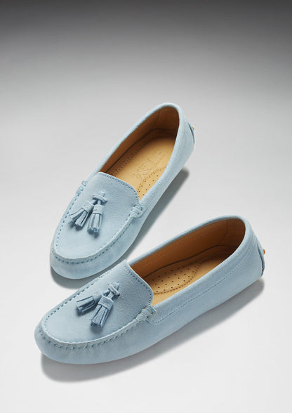 Hugs & Co Womens Tasselled Driving Loafers Sky Blue Suede EU 36-42 - QHA UK