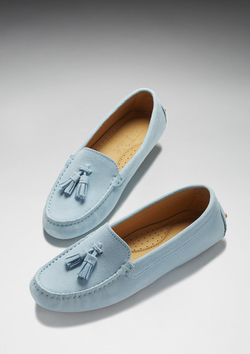 Hugs & Co Womens Tasselled Driving Loafers Sky Blue Suede EU 36-42 - QHA UK
