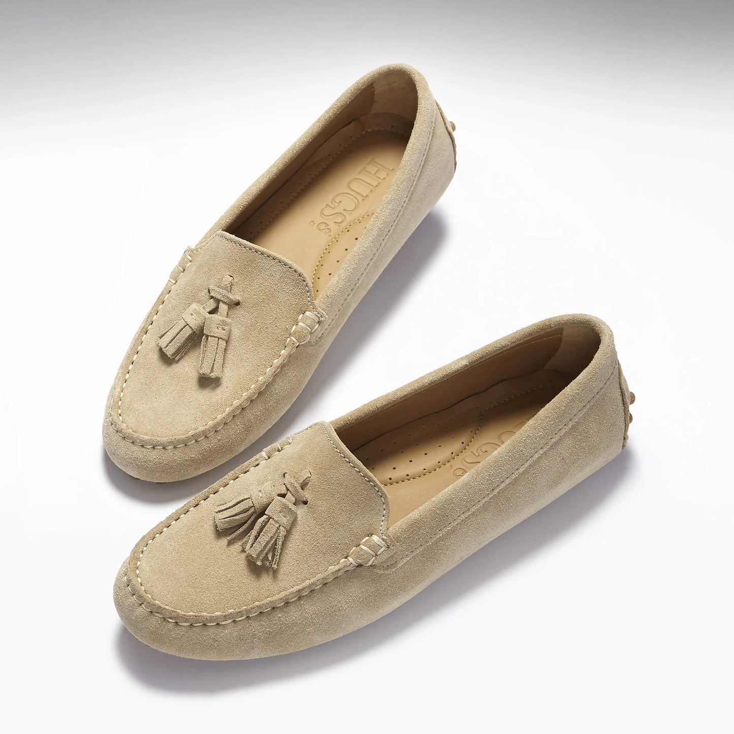 Hugs & Co Womens Tasselled Driving Loafers Taupe Suede EU 36-42 - QHA UK