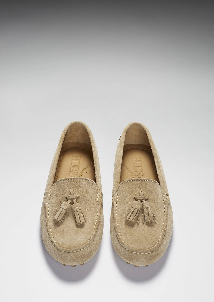 Hugs & Co Womens Tasselled Driving Loafers Taupe Suede EU 36-42 - QHA UK