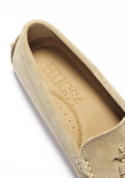 Hugs & Co Womens Tasselled Driving Loafers Taupe Suede EU 36-42 - QHA UK