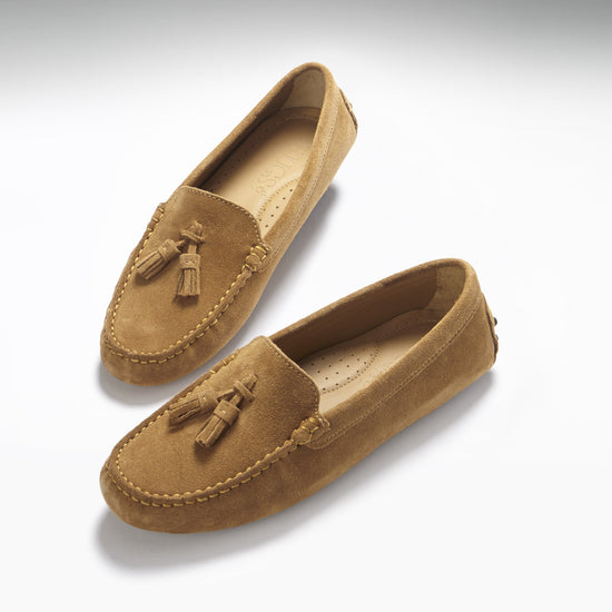 Hugs & Co Womens Tasselled Driving Loafers Tobacco Suede EU 36-42 - QHA UK