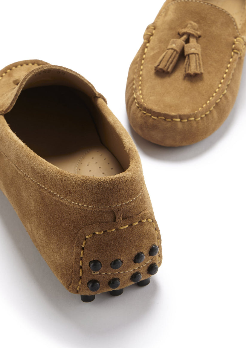 Hugs & Co Womens Tasselled Driving Loafers Tobacco Suede EU 36-42 - QHA UK
