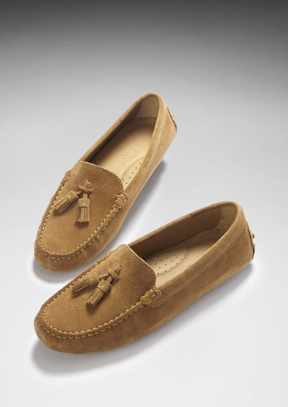 Hugs & Co Womens Tasselled Driving Loafers Tobacco Suede EU 36-42 - QHA UK