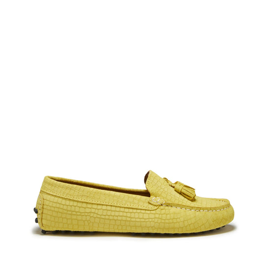 Hugs & Co Womens Tasselled Driving Loafers Yellow Embossed EU 36-42 - QHA UK