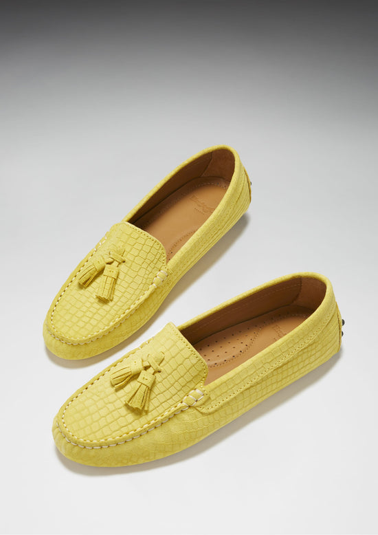 Hugs & Co Womens Tasselled Driving Loafers Yellow Embossed EU 36-42 - QHA UK