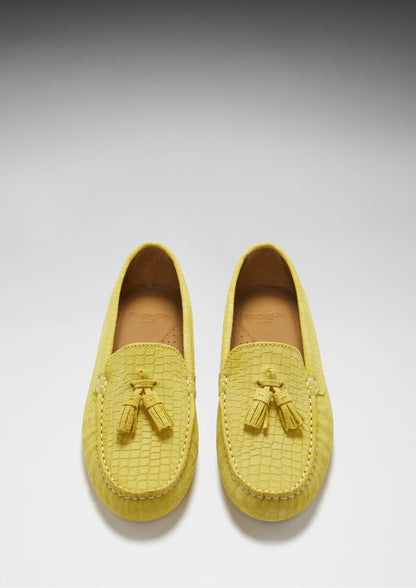 Hugs & Co Womens Tasselled Driving Loafers Yellow Embossed EU 36-42 - QHA UK