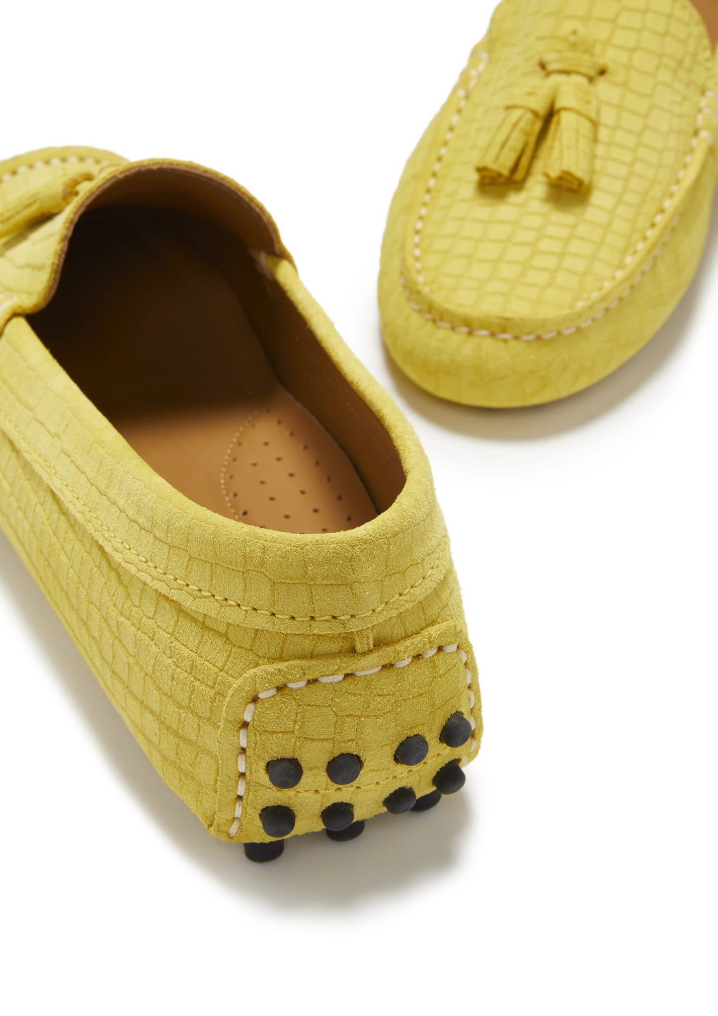 Hugs & Co Womens Tasselled Driving Loafers Yellow Embossed EU 36-42 - QHA UK