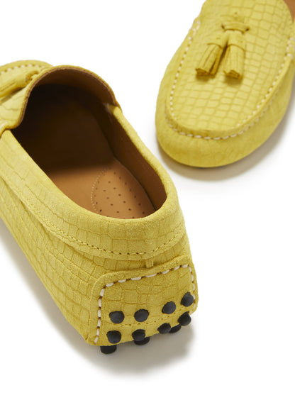 Hugs & Co Womens Tasselled Driving Loafers Yellow Embossed EU 36-42 - QHA UK