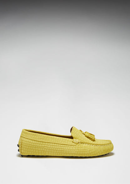 Hugs & Co Womens Tasselled Driving Loafers Yellow Embossed EU 36-42 - QHA UK