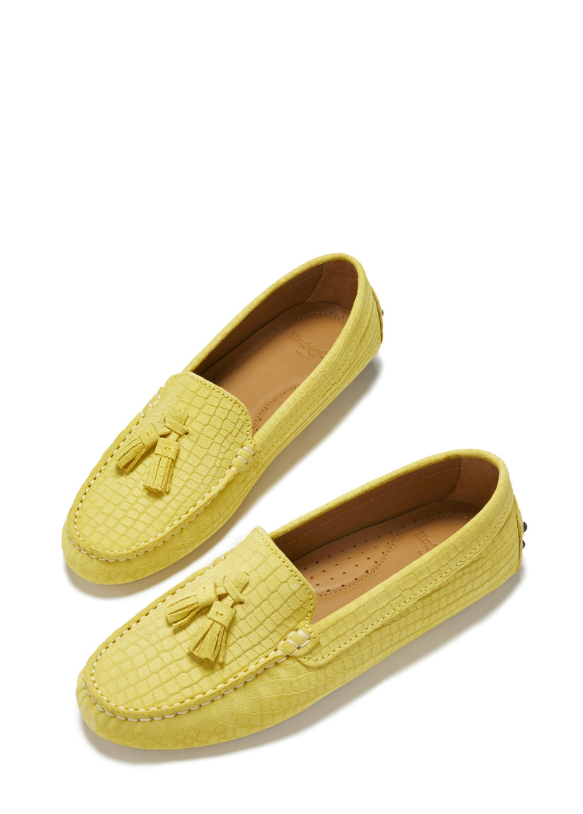 Hugs & Co Womens Tasselled Driving Loafers Yellow Embossed EU 36-42 - QHA UK
