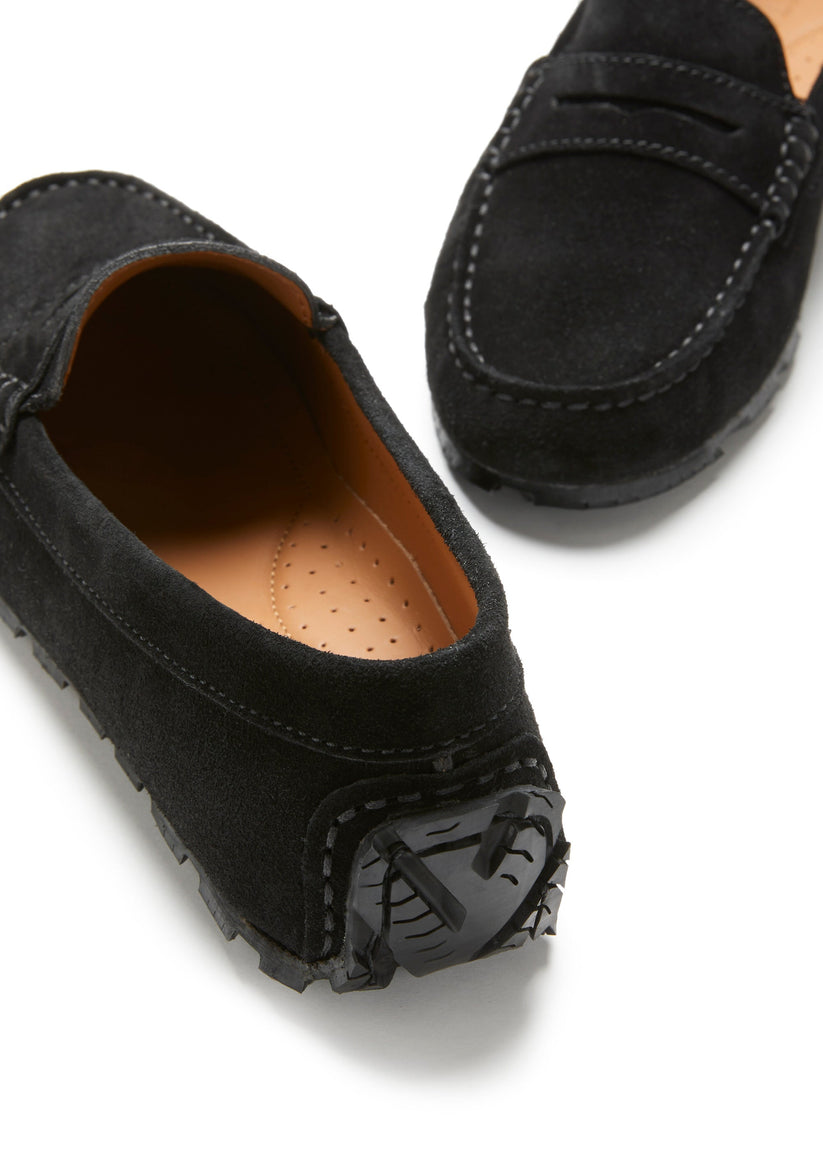 Hugs & Co Womens Tyre Sole Penny Loafers Black Suede EU 36-42 - Sole Detail - QHA UK