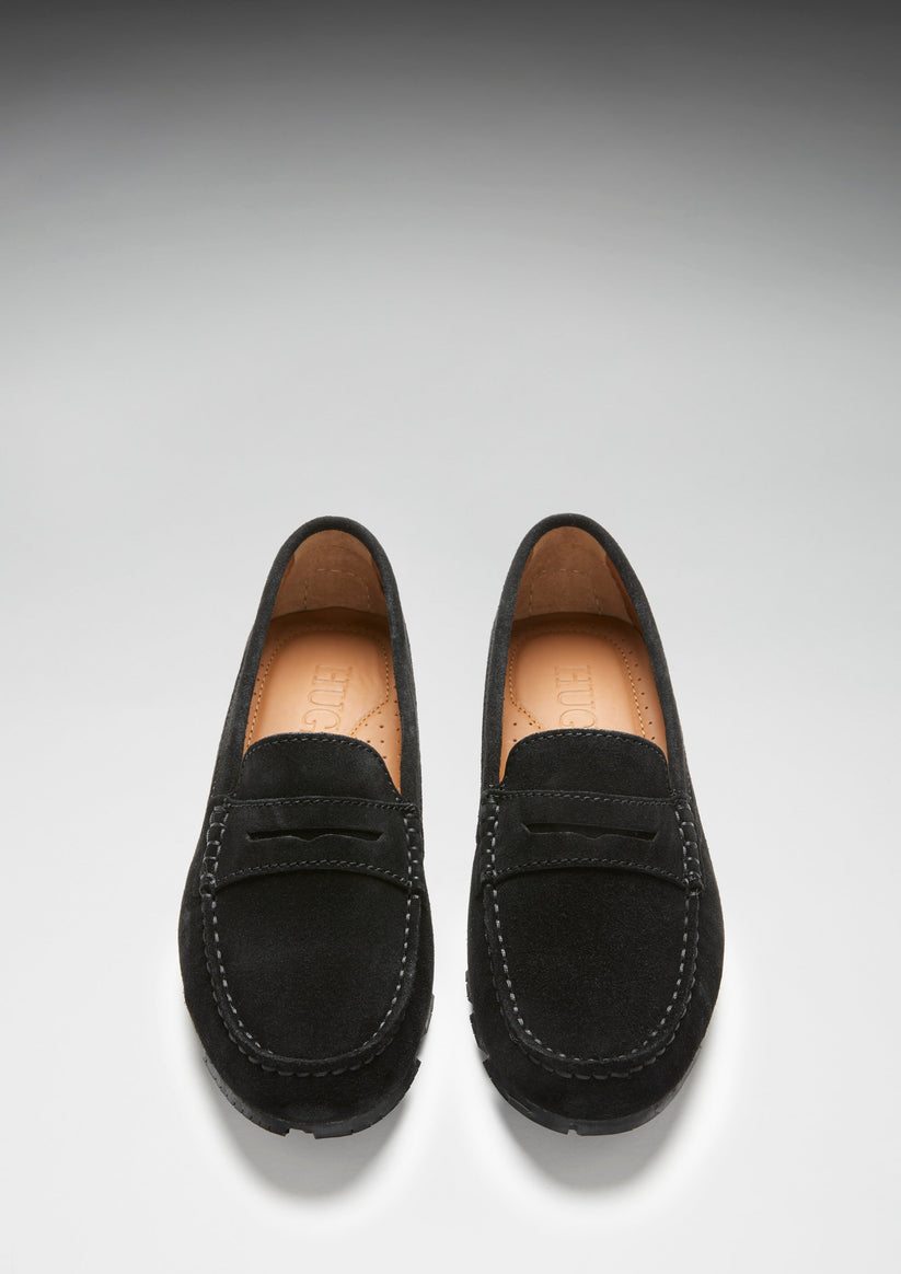 Hugs & Co Womens Tyre Sole Penny Loafers Black Suede EU 36-42 - Sole Detail - QHA UK