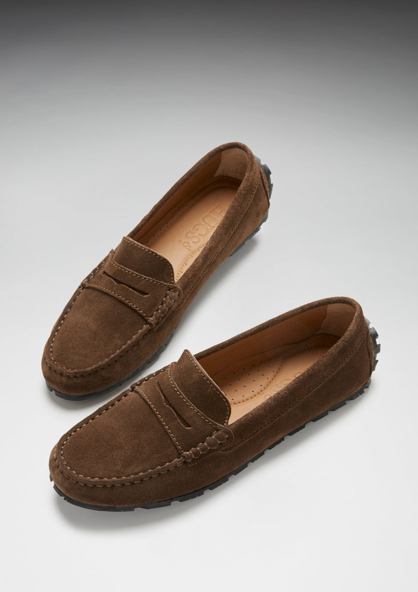 Hugs & Co Womens Tyre Sole Penny Loafers Brown Suede EU 36-42 - Sole Detail - QHA UK