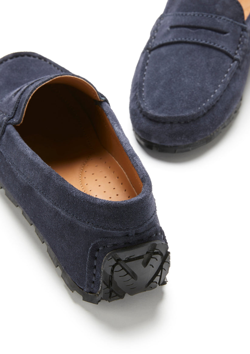 Hugs & Co Womens Tyre Sole Penny Loafers Navy Blue Suede EU 36-42 - Sole Detail - QHA UK