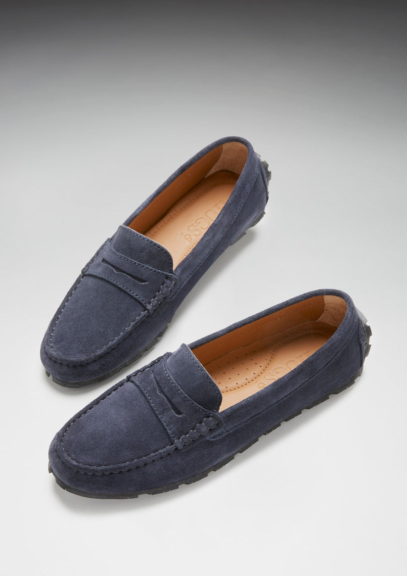 Hugs & Co Womens Tyre Sole Penny Loafers Navy Blue Suede EU 36-42 - Sole Detail - QHA UK
