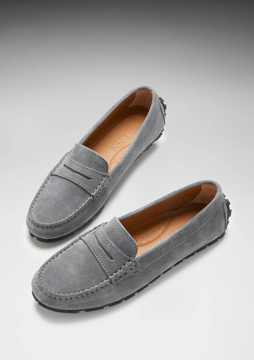 Hugs & Co Womens Tyre Sole Penny Loafers Slate Grey Suede EU 36-42 - Sole Detail - QHA UK