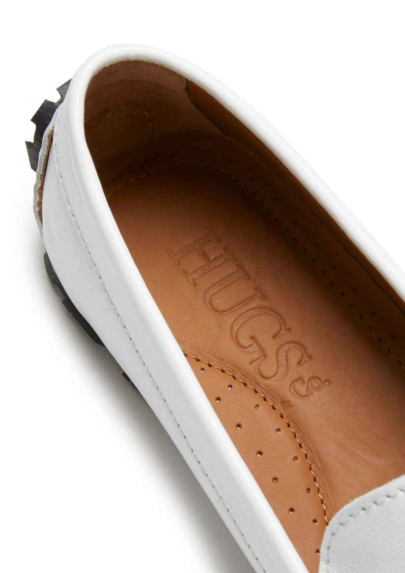 Hugs & Co Womens Tyre Sole Penny Loafers White Leather EU 36-42 - Sole Detail - QHA UK