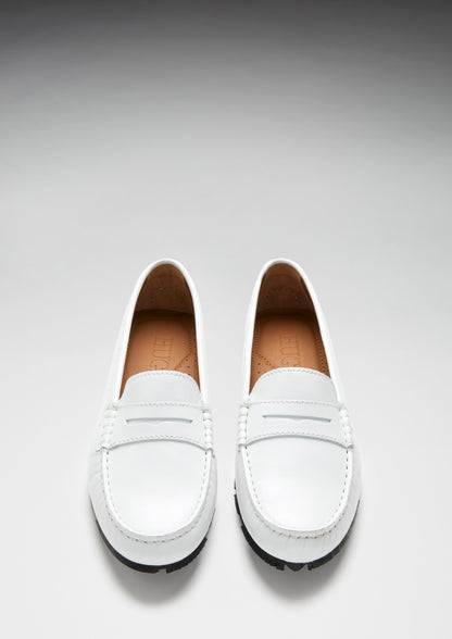 Hugs & Co Womens Tyre Sole Penny Loafers White Leather EU 36-42 - Sole Detail - QHA UK