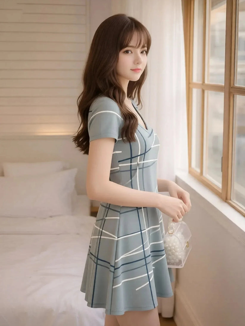 Womens Floral V Neck Short Sleeve A Line Mini Dress XS to XXL - Collar Detail - QHA UK