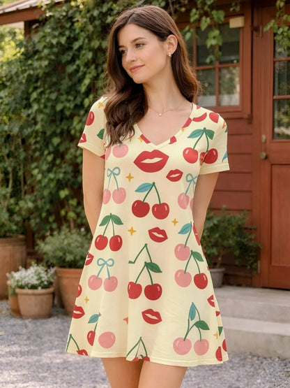Womens Floral V Neck Short Sleeve A Line Mini Dress XS to XXL - Collar Detail - QHA UK