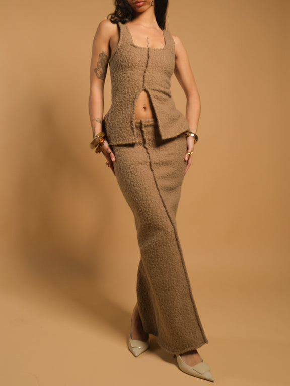Ensogirl Women's Brown Wool Handmade Maxi Skirt | Made to Order | QHA UK - QHA UK