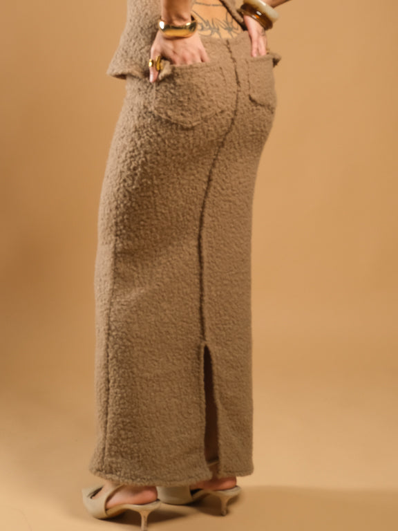Ensogirl Women's Brown Wool Handmade Maxi Skirt | Made to Order | QHA UK - QHA UK